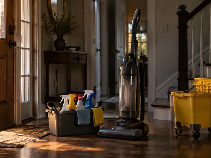 A run of kitchen cabinets halfway through a wipe down, the upper doors clean and bright while the lower doors are still dull with fingerprints